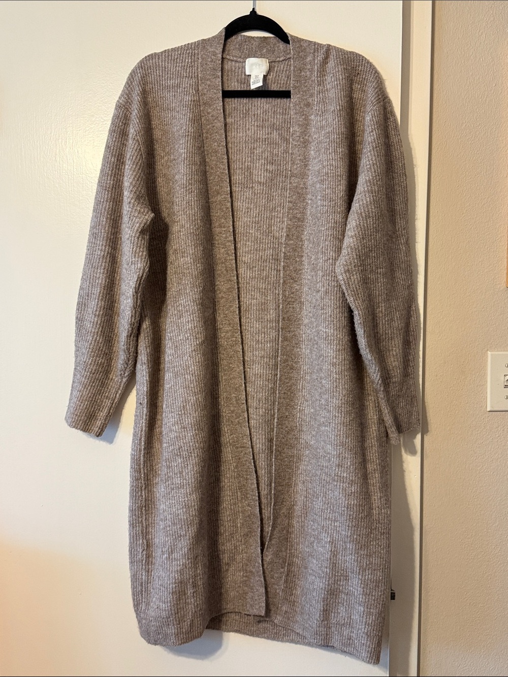 H&M Long Open-Front Cardigan in Taupe